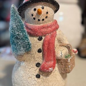 Festive Snowman with Red Scarf, glitter and Green Tree